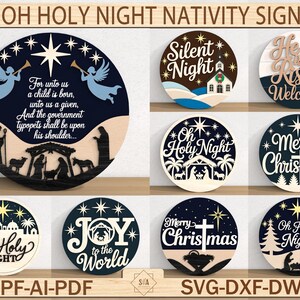 Oh Nochebuena Natividad SVG, Letrero navideño cristiano cortado con láser, Archivo de adorno religioso, Archivo en capas Glowforge