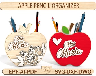 Bleistift Lehrer SVG Laser geschnitten, Geschenk zum Lehrertag, Geschenk zur Wertschätzung des Lehrers, Schreibtisch-Stifthalter SVG, laserfertige Datei