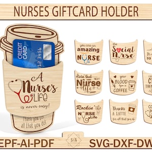 Porte-carte cadeau infirmière Svg, carte de remerciement infirmière, cadeau infirmière, Svg carte infirmière, fichiers Glowforge prêts à être découpés au laser Svg