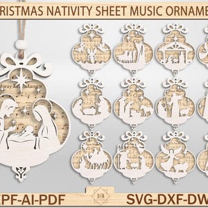 Christmas Nativity Sheet Music Ornament Svg, Christmas Song Ornament Svg, Jesus Ornament Svg,Nativity Ornament Svg, Glowforge File Svg