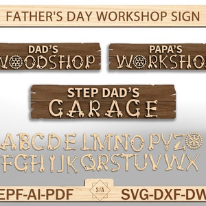 Insegna del laboratorio per la festa del papà, regalo per papà, insegna del garage personalizzato, regalo per il patrigno, Svg per la festa del papà, file di taglio laser Glowforge