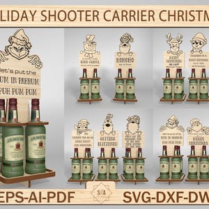 Holiday Shooter Carrier Christmas Laser Cut File Svg, Funny Alcohol Christmas Svg, Christmas Shot Bottle Holder Svg,Christmas Shooter Liquor