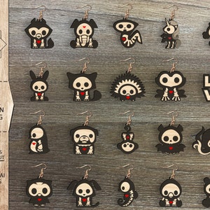 Dierlijke skelet oorbel bundel SVG, grappige Halloween oorbellen, laser oorbellen bestanden, Glowforge bestanden, Halloween kat oorbel, skelet hond