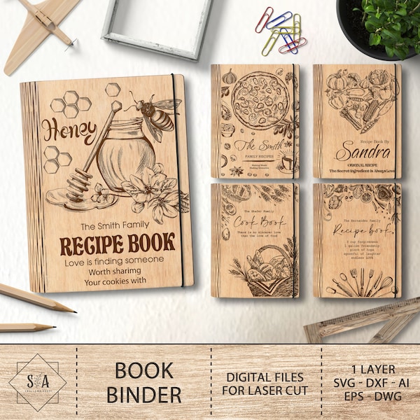 Personalisierte Rezept Buch Binder svg, Holz Kochbuch Rezepte Laser Cut Dateien, Valentinstag Geschenk, Muttertagsgeschenk, Glowforge SVG-Dateien