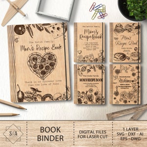 Personalisierte Rezept Buch Binder svg, Holz Kochbuch Rezepte Laser Cut Dateien, Valentinstag Geschenk, Muttertagsgeschenk, Glowforge SVG Dateien