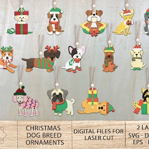Christmas Dogs Ornaments Bundle SVG, Animal Ornaments, ,Merry Christmas Ornaments , Glowforge Files , Laser Cut Files
