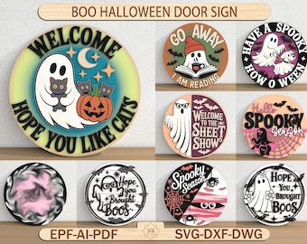 Boo Halloween deur teken SVG, Ghost Cool oktober deur teken SVG, Ghost Tray svg laserbestand, Halloween lezing laserbestand, SVG Cricut Glowforge
