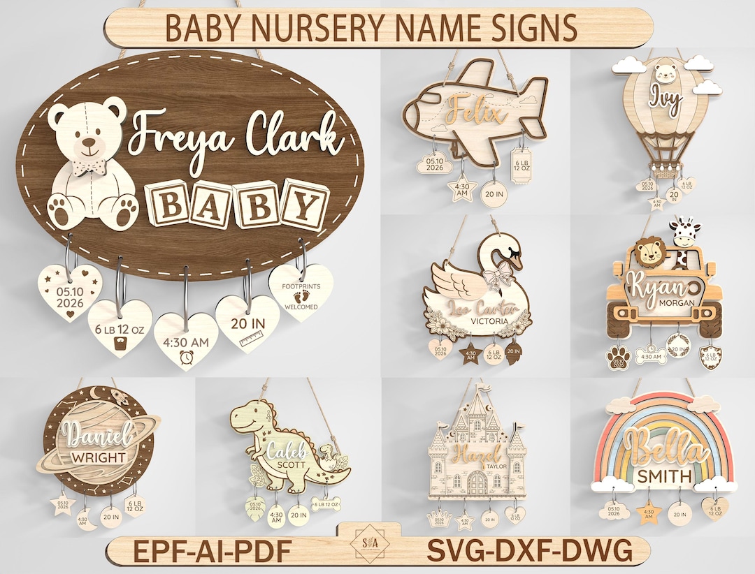 Baby Nursery Name Signs, Nursery Decor Laser Cut Files, New Baby Wall ...