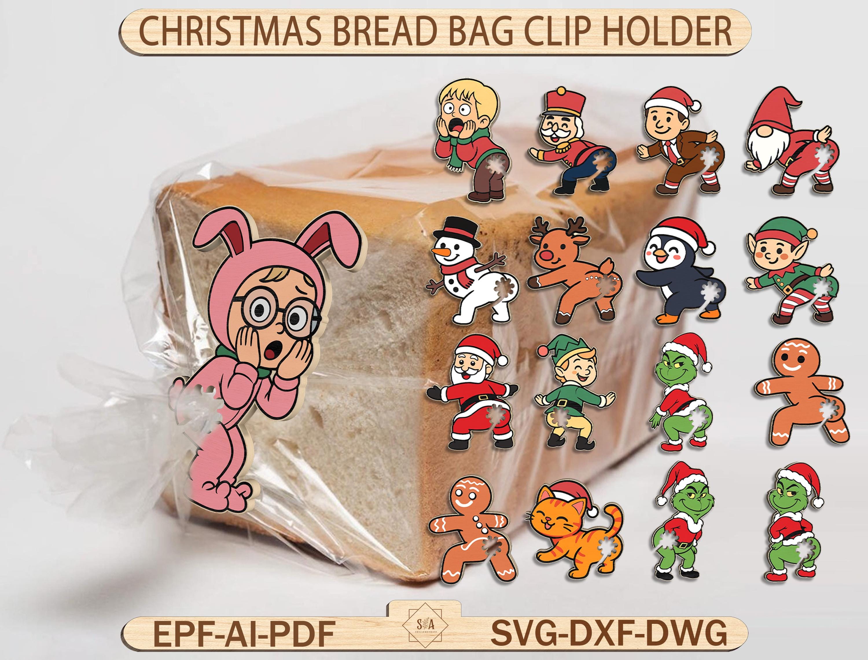 Christmas Bread Bag Clip Holder SVG, Funny Holiday Bag Clips, Xmas Food ...