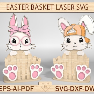 Osterhase Korb SVG, Osterkorb Laser geschnitten, Osterhase Lustiges Design für Laser-Schnitt, Ostern Decor Home svg, Osterkaninchenhalter svg