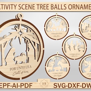 Bombki choinkowe na szopkę Svg, Bombka świąteczna Svg, Warstwowa szopka Svg, Ozdoba świąteczna Svg, Dekoracja świąteczna, Pliki Svg Glowforge