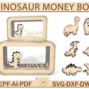 Personalisierte Dinosaurier Kinder Sparbüchse, Holz Kinder Spardose mit Namen, Baby Spardose Sparschwein, einzigartiges Geburtstagsgeschenk, Geschenke für Kinder