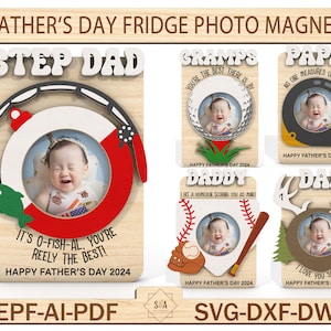 Cadre photo aimanté pour la fête des pères, cadeau fête des pères, cadeau pour grand-père, cadeau pour papa, cadre photo aimanté pour réfrigérateur pour papa, fichier laser prêt