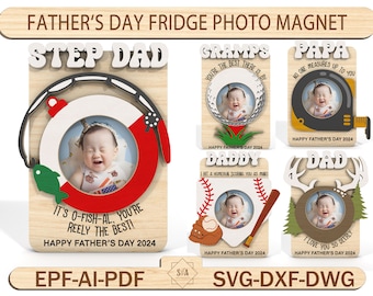 Fars dag-kylskåpsmagnet med fotoram, Fars dag-present, present till morfar, present till pappa, pappas kylskåpsmagnet med fotoram, laserklar fil