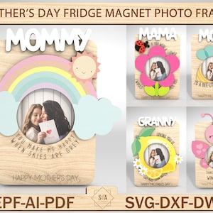 Cadre photo aimanté pour la fête des mères, cadeau fête des mères, cadeau pour grand-mère, cadeau pour maman, cadre photo aimanté pour réfrigérateur maman, fichier laser prêt