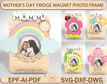 Mother's Day Fridge Magnet Photo Frame, Mother‘s Day Gift, Gift For Grandma, Gift For Mom,  Mom Fridge Magnet Photo Frame,Laser Ready File