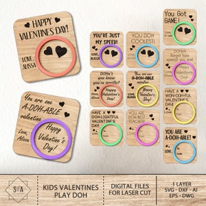 Kids Valentines Play Doh Bundle File ,Kids Valentine Craft ,Scored Valentines Doh Holders, Valentines Laser Cut, Glowforge Laser Cut Files