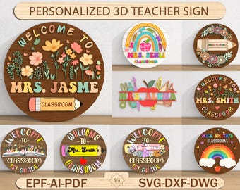 Personalized Teacher Door Sign Svg, Teacher Name Sign Classroom,Teacher Gifts,Classroom Door Hanger, Teacher Door Hanger,Glowforge Laser Cut