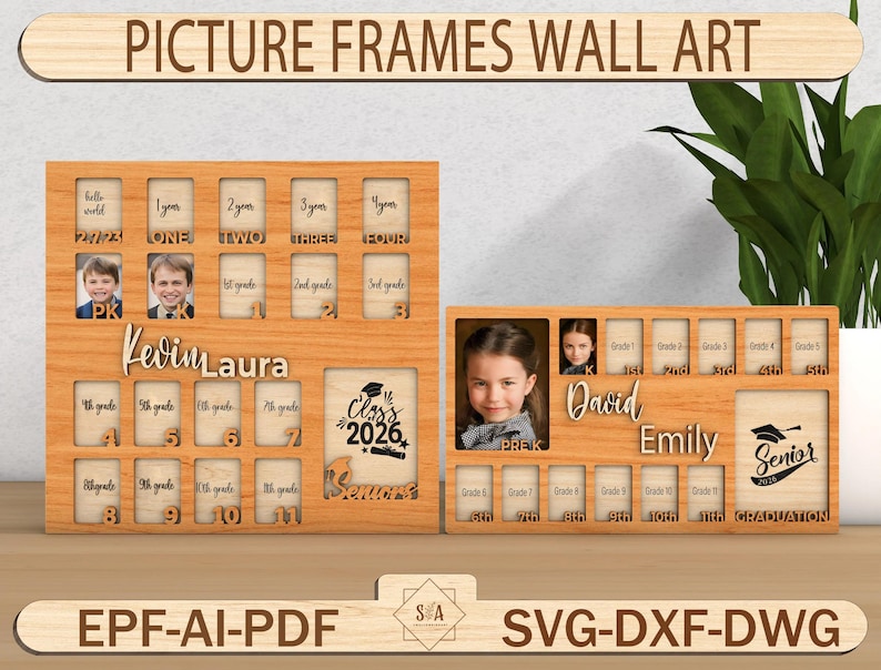 Molduras para fotos escolares do nascimento à formatura, arte de parede, moldura para fotos dos anos escolares, moldura para fotos personalizada para o ensino fundamental, presente para fotos de formatura imagem 1