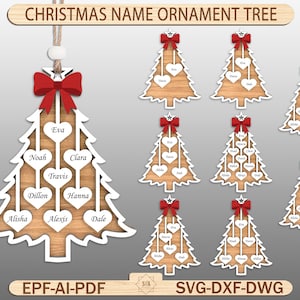 Christmas Name Ornament Tree SVG, Family Heart Ornament, Layered Laser Cut File , Personalized Christmas Tree , Glowforge SVG