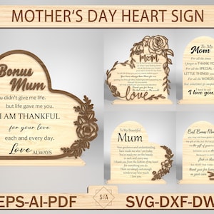 Feliz día de la madre, flores, corazón, letrero cortado con láser, Svg, regalo del día de la madre, Svg, regalo para mamá, Svg de decoración del día de la mamá, Svg de regalo para mamá, Svg de soporte para madre