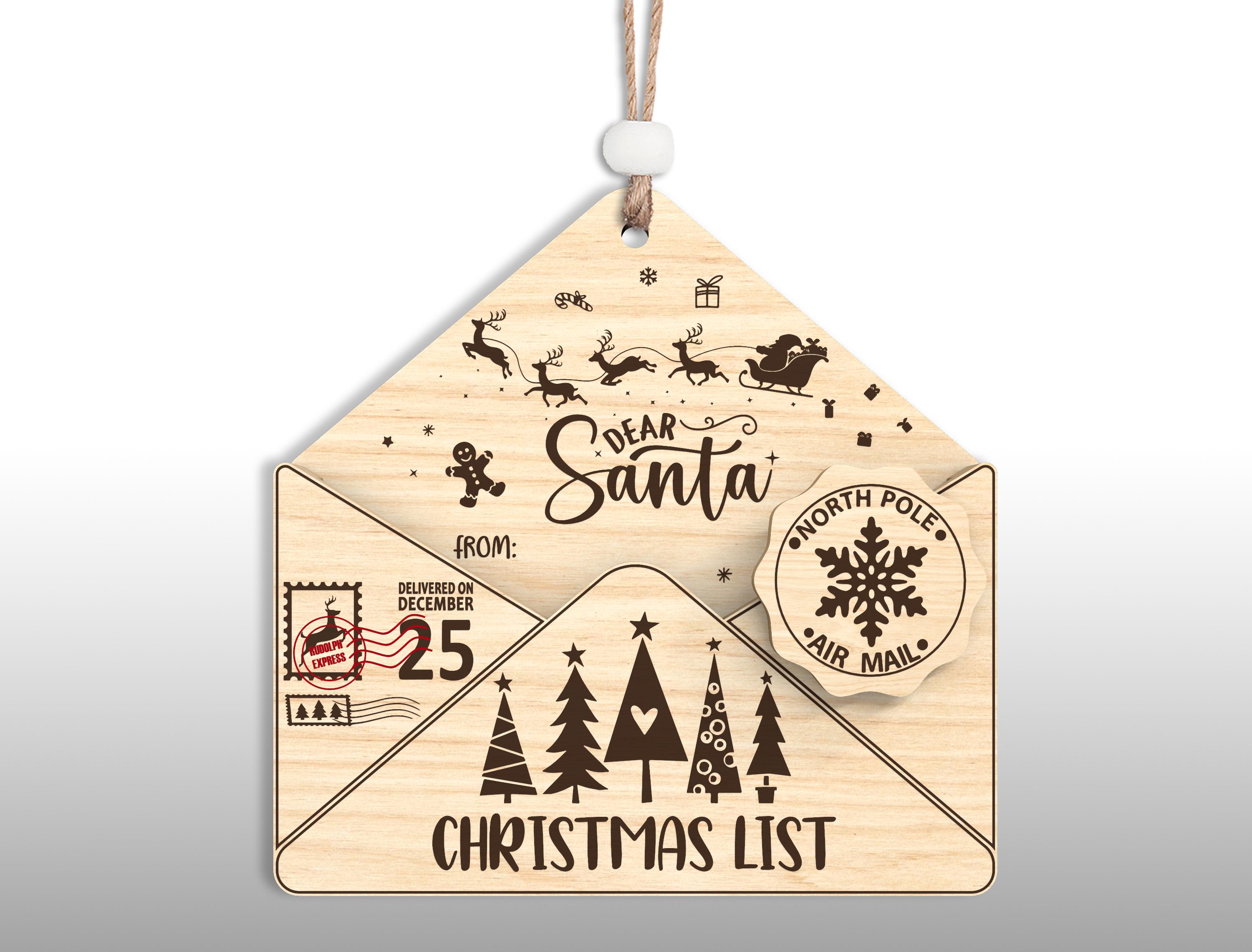 Letter to Santa Ornament SVG Bundle, Christmas Envelope Laser Cut Files ...