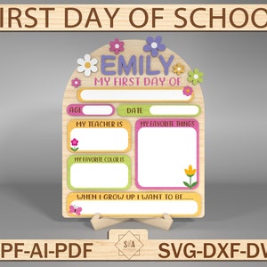 Personalisierter erster Tag der Schulzeichen svg, erster Tag der Vorschule svg, kundenspezifische Kinderschulbrettzeichen, zurück zu Schulbilder-Svg, digitale Datei