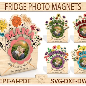 Cadre photo aimanté floral fête des mères, cadre photo fête des mères, cadeau fête des mères, cadeau photo pour maman, cadeau pour maman Svg, fichier laser prêt