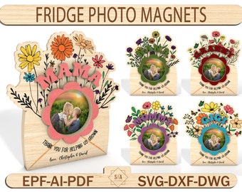 Cadre photo aimanté floral fête des mères, cadre photo fête des mères, cadeau fête des mères, cadeau photo pour maman, cadeau pour maman Svg, fichier laser prêt