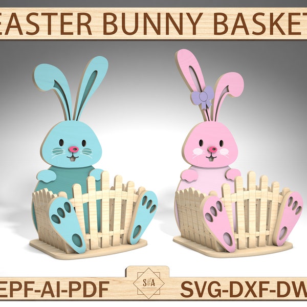 Easter Bunny Basket Design For Laser Cut, Easter Bunny Basket Svg, Easter Basket Laser Svg, Easter Decoration Laser Cut, Glowforge Laser Cut