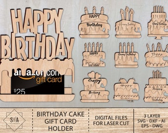 Birthday Cake Gift Card Holder SVG, Commercial License Svg, Sweet Cake Happy Birthday Svg, Birthday Cake Svg Laser-Ready Cut Files
