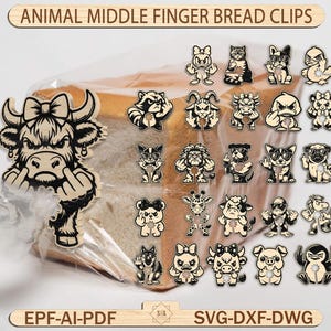 Animal Middle Finger Bread Clips SVG Laser Cut, Bag Clip File, animals, Animal birdie finger Bread Tag, Funny Animal Bread Bag holder Files