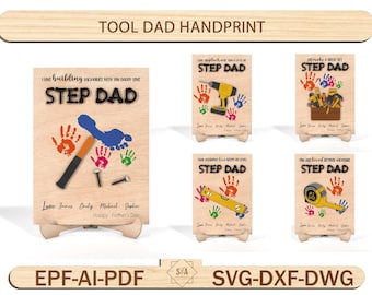 Bundle Personalized Father's Day Handprint Craft Cut File ,Father's Day Tools Svg, Father's Day Girt Svg, Gift For Dad ,Laser Ready Cut File
