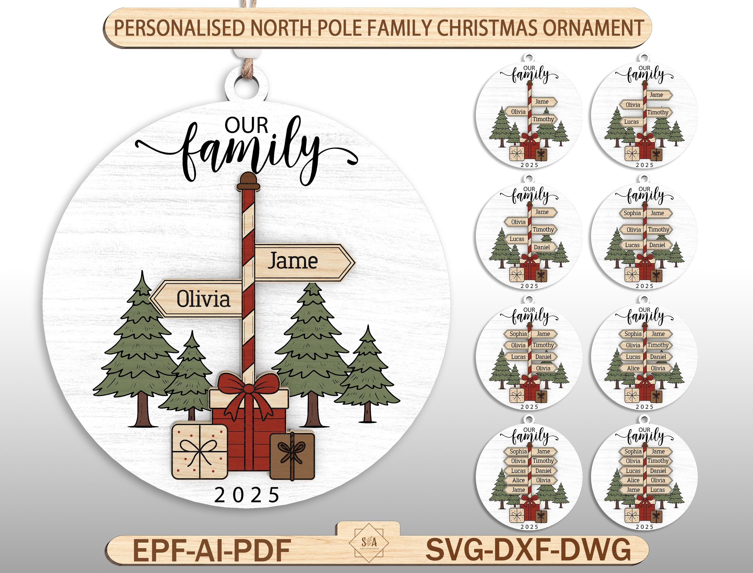 Personalized North Pole Family Ornament SVG, Christmas Laser Cut File ...