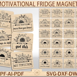 Motivation aimant pour réfrigérateur SVG, citation inspirante fichier découpé au laser, décoration de cuisine Glowforge, aimant bricolage ensemble fichier numérique