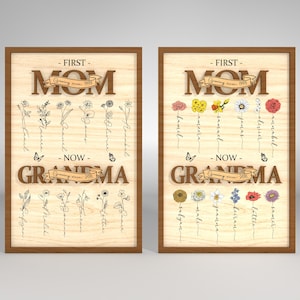 Soporte de flores para decoración de mes de nacimiento personalizado, archivo cortado con láser Svg, primera mamá ahora abuela svg, mamá rosa Svg, regalo para mamá, día de la madre Glowforge