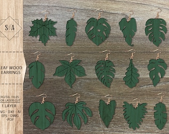 Bundle Leaf Wood Earrings SVG, Earrings Monstera, Leaves Glowforge Earrings Svg, Boho Earrings Svg, Glowforge Earrings Svg
