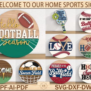 Bundle SVG de plaque de porte sport, bienvenue à la maison Football Baseball Soccer fichier découpé au Laser Glowforge SVG DXF Pdf Cricut