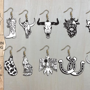 Western Earring SVG , Desert Earring Svg, Glowforge Files Svg, Laser Earrings Files Svg , Cow Glowforge Laser SVG, Laser Cut File Svg