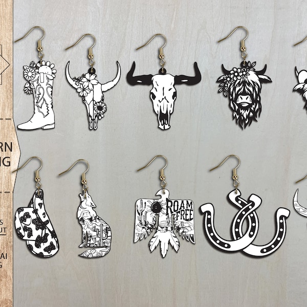 Western Earring SVG , Desert Earring Svg, Glowforge Files Svg, Laser Earrings Files Svg , Cow Glowforge Laser SVG, Laser Cut File Svg