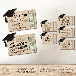 Paquete de porta billetes de felicitación de graduación, porta billetes para estudiantes de último año de 2024, regalo de graduación, lima láser Glowforge de la generación de 2024