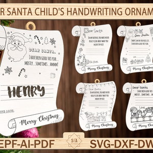 Personalizável querido papai noel lembrança de caligrafia enfeite de natal svg, enfeite de natal svg, assine seu próprio nome, arquivos SVG Glowforge