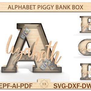Personalisierte Alphabet Kinder Piggy Bank svg, 3D Buchstabe Sparschwein svg, A bis Z Spardose Sparschwein, einzigartiges Geburtstagsgeschenk, Geschenke für Kinder
