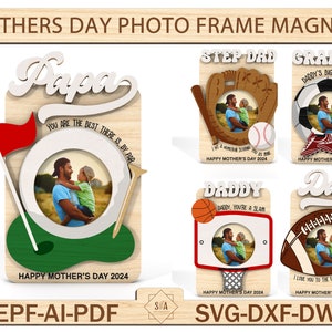 Bundle 60 Mothers Day, Fathers Day Photo Frame Magnet,Mothers Day Gift,Fathers Day Gift ,Mom Fridge Magnet Photo Frame,Laser Ready File image 2