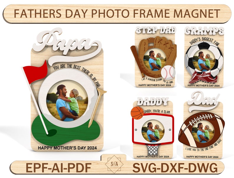 Bundle 60 Mothers Day, Fathers Day Photo Frame Magnet,Mothers Day Gift,Fathers Day Gift ,Mom Fridge Magnet Photo Frame,Laser Ready File image 2