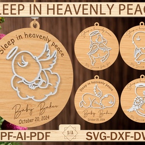 天国で安らかに眠るメモリアルオーナメント SVG、3D 死産流産記念品 SVG、記憶喪失 SVG、天使の赤ちゃんオーナメント SVG、Glowforge SVG