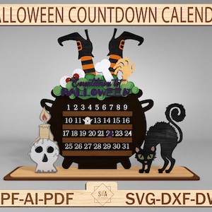 Halloween Countdown Calendar Cauldron Ghost SVG ,Countdown To Halloween Svg,Black Cat Svg ,Days Until Halloween, Digital Cutting Glowforge
