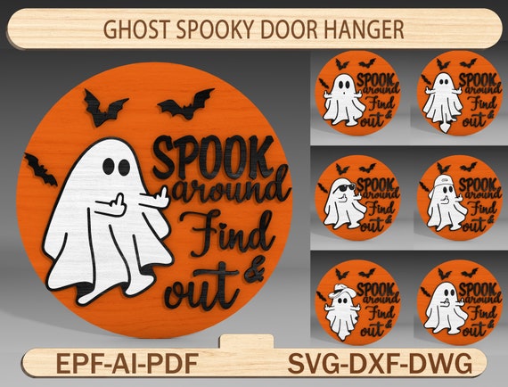Halloween Ghost Spooky Door Sign Svg, Halloween Door Hanger Svg, Ghost Svg,Halloween Gift,Halloween Round Sign Svg, Glowforge Laser Cut File