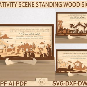 Stojący Drewniany Znak Narodzenia Svg, Stojący Laserowo Cięty Narodzenia, Znak Narodzenia Svg, Jezus Svg, Wiara Svg, Plik Svg Glowforge