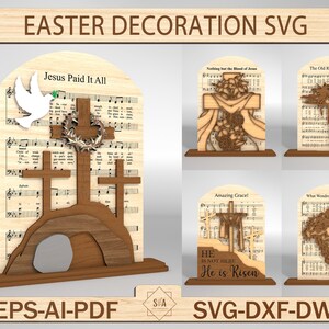 Páscoa Shelf Sitter SVG, Páscoa Ressuscitada, Jesus Cristão Cruz Camada Digital Arquivo SVG DXF Download instantâneo Páscoa Religiosa Corte a Laser
